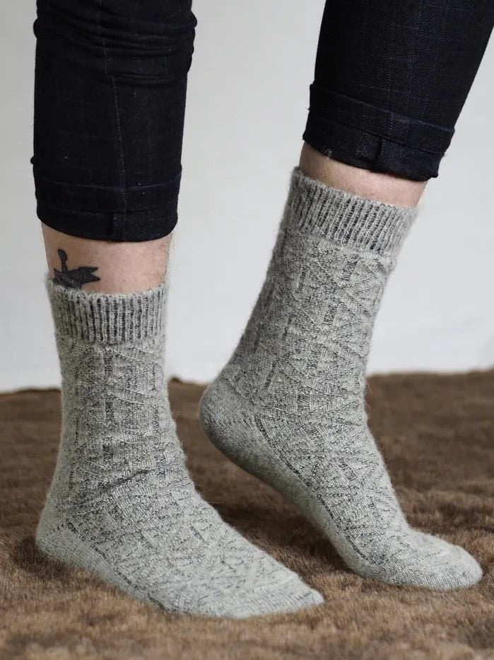 Aurora Diamond Wool Socks, Light Grey