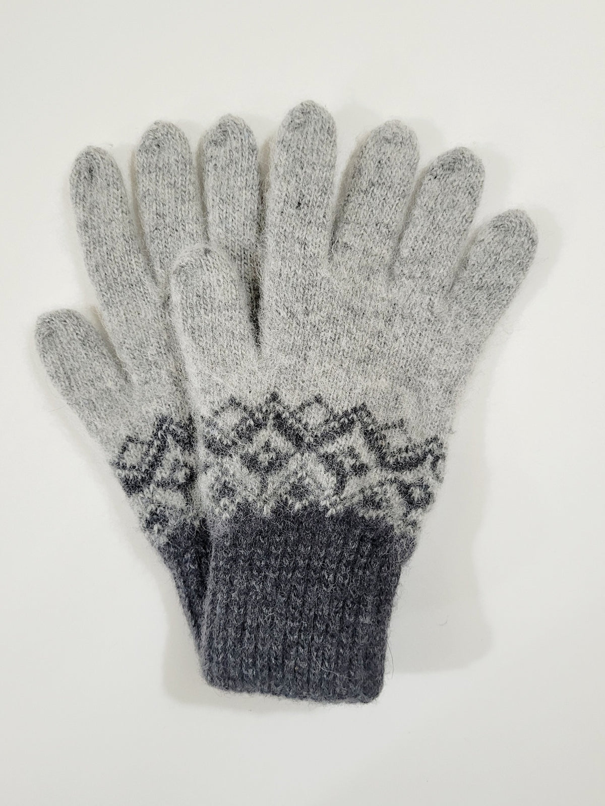 Patterned Wool Gloves, Grey