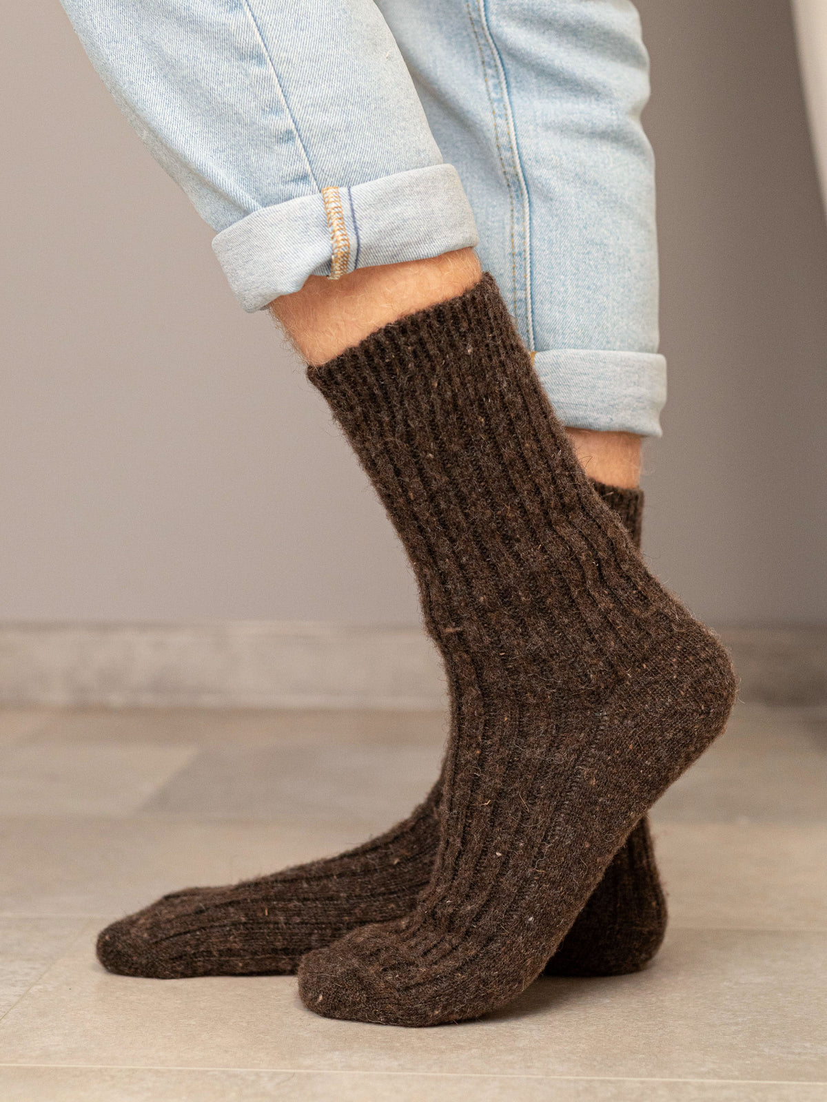 Aurora Wool Socks, Dark Brown
