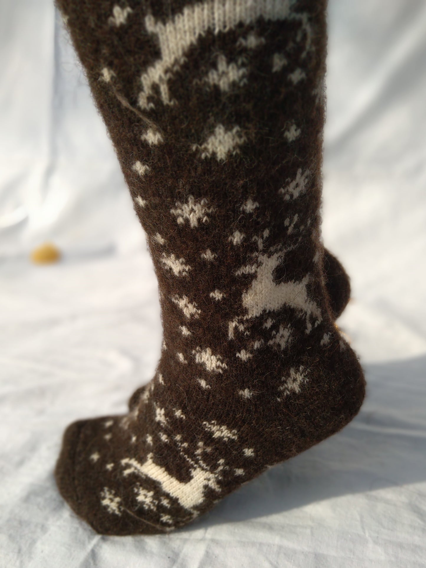 Deer & Snowflake Wool Knee-High Socks
