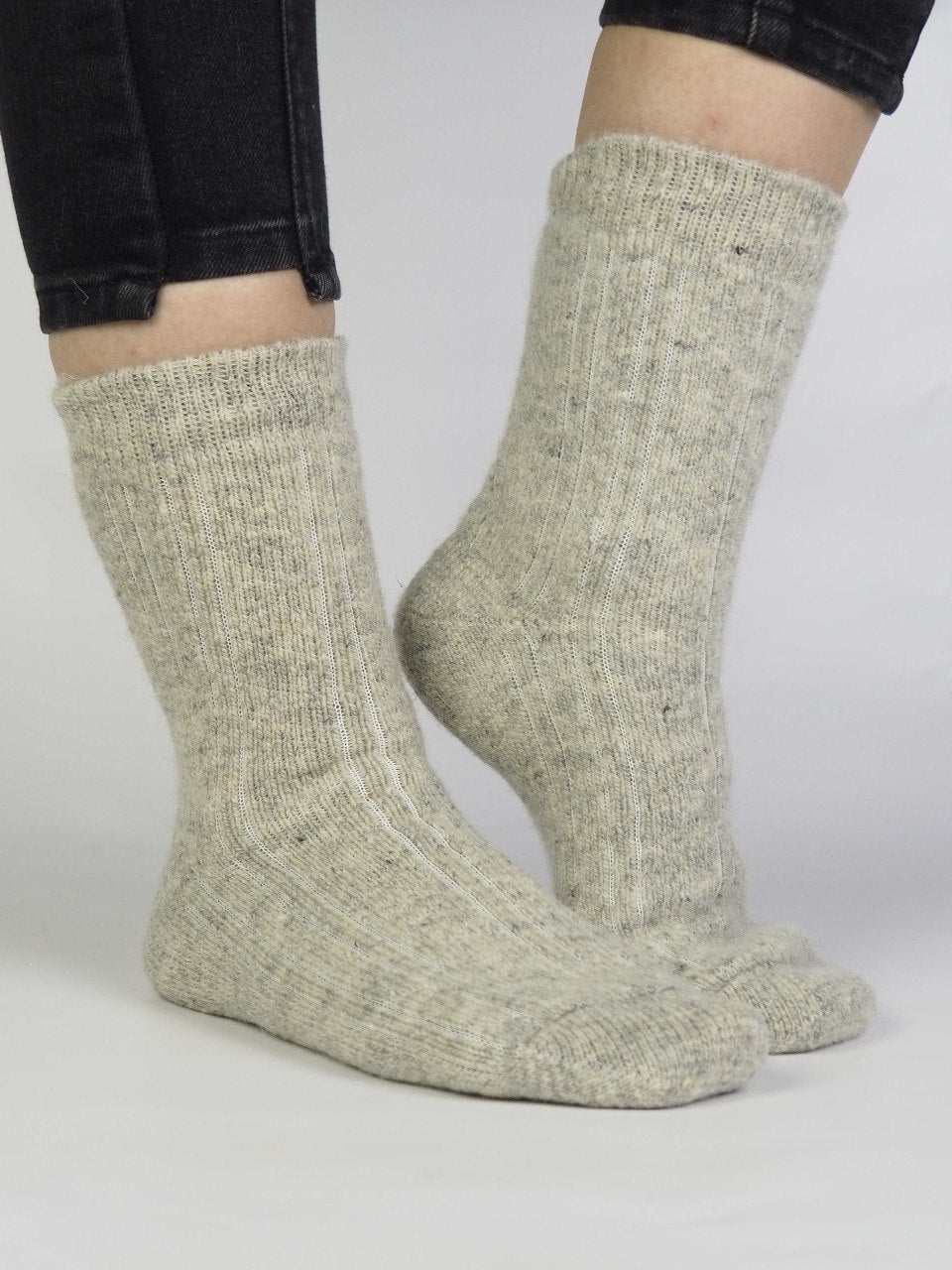 Lace Knit Wool Socks, Grey