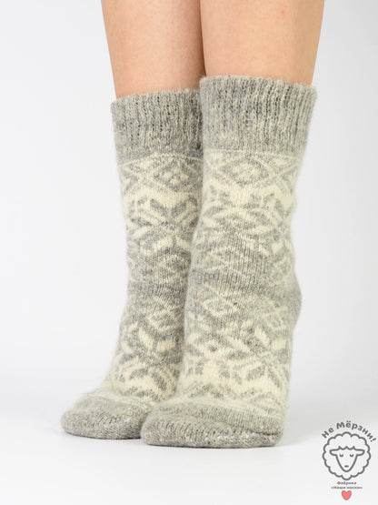 Snowflake Wool Socks, Grey