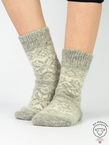 Snowflake Wool Socks, Grey