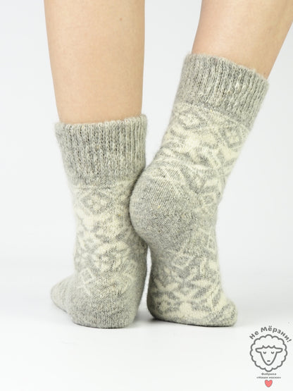 Snowflake Wool Socks, Grey
