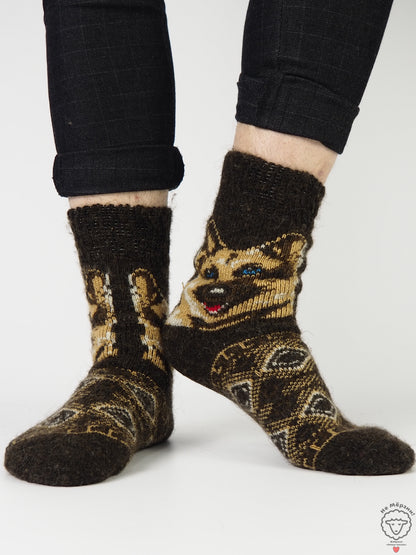 German Shepherd Wool Socks, Brown