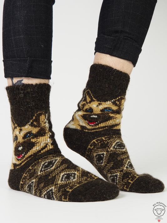 German Shepherd Wool Socks, Brown