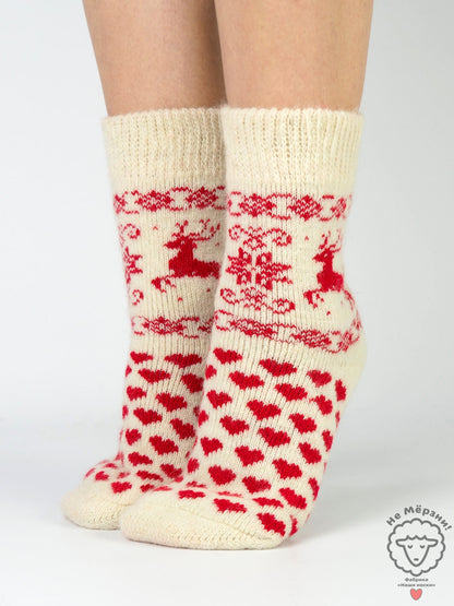 Deer Hearts Wool Socks, Cream