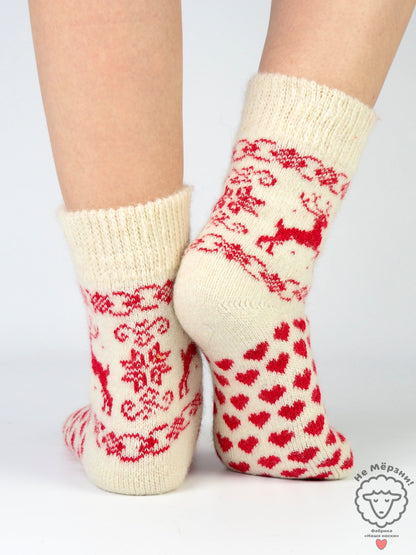Deer Hearts Wool Socks, Cream