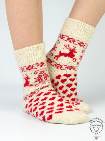 Deer Hearts Wool Socks, Cream
