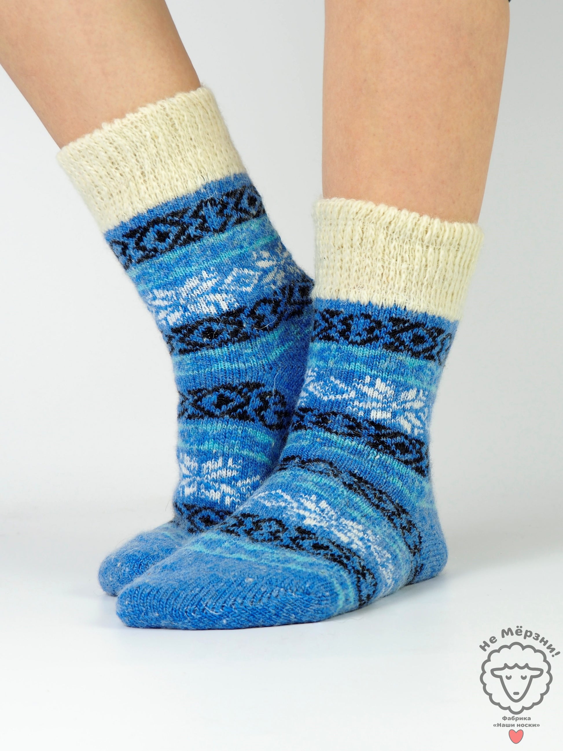 Snowflake Wool Socks, Blue