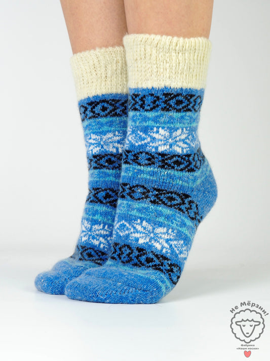 Snowflake Wool Socks, Blue