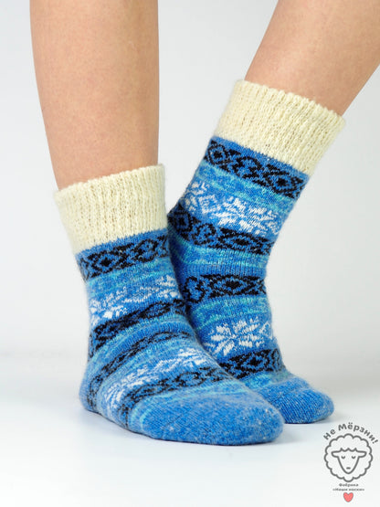 Snowflake Wool Socks, Blue