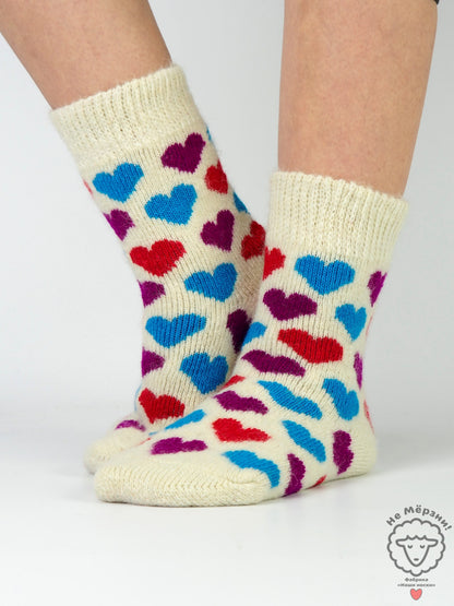 Multicolor Hearts Wool Socks