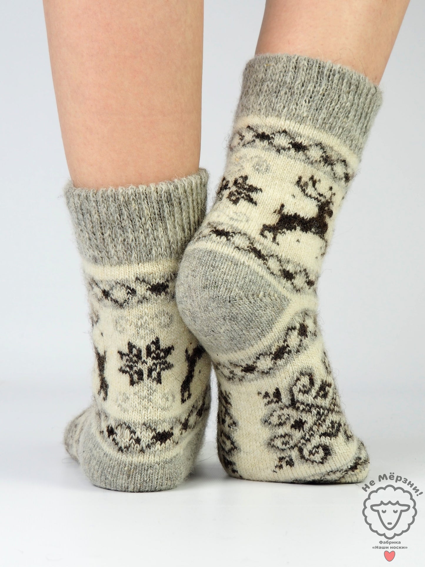 Deer Pattern Wool Socks, Cream