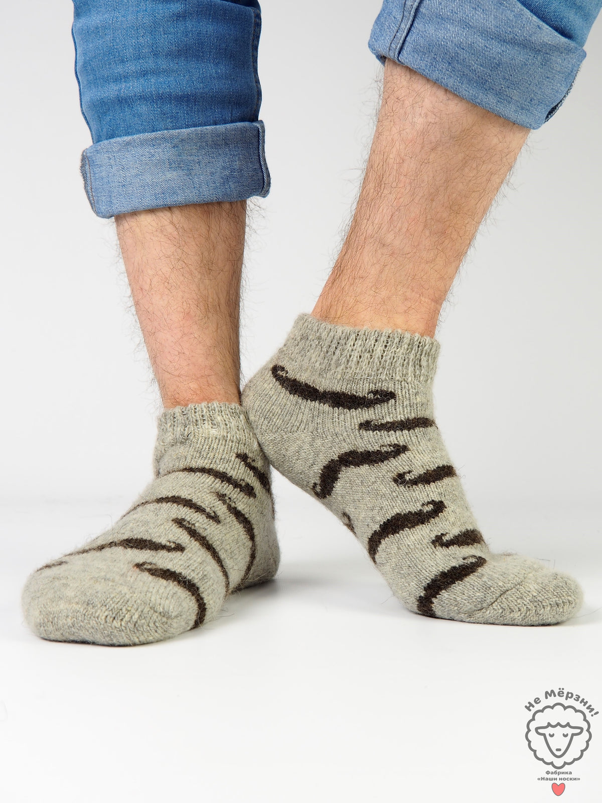 Mustache Wool Footies, Grey