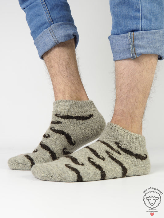 Mustache Wool Footies, Grey