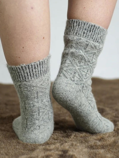 Aurora Diamond Wool Socks, Light Grey