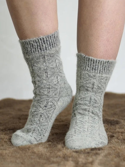 Aurora Diamond Wool Socks, Light Grey
