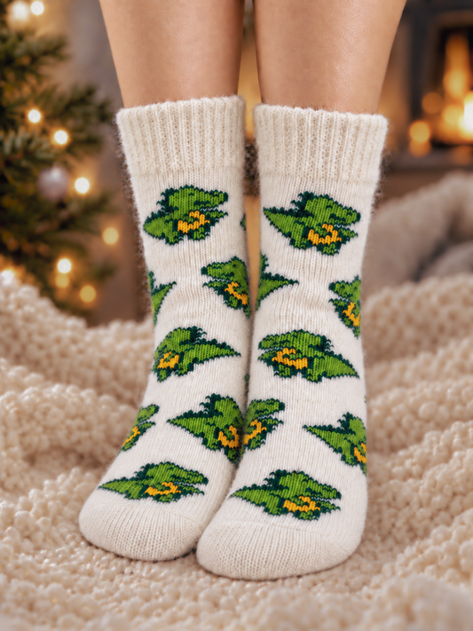 Dinosaur Wool Socks, Cream