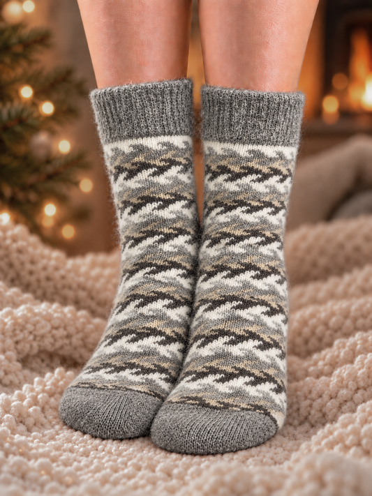 Braid Wool Socks, Grey