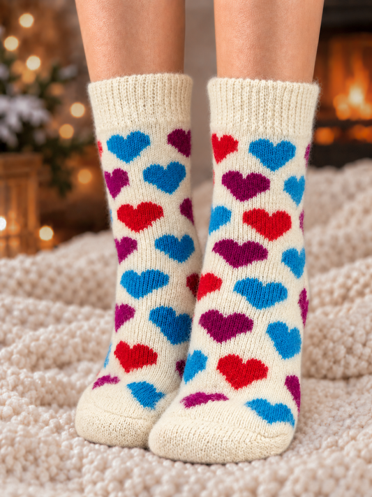 Multicolor Hearts Wool Socks
