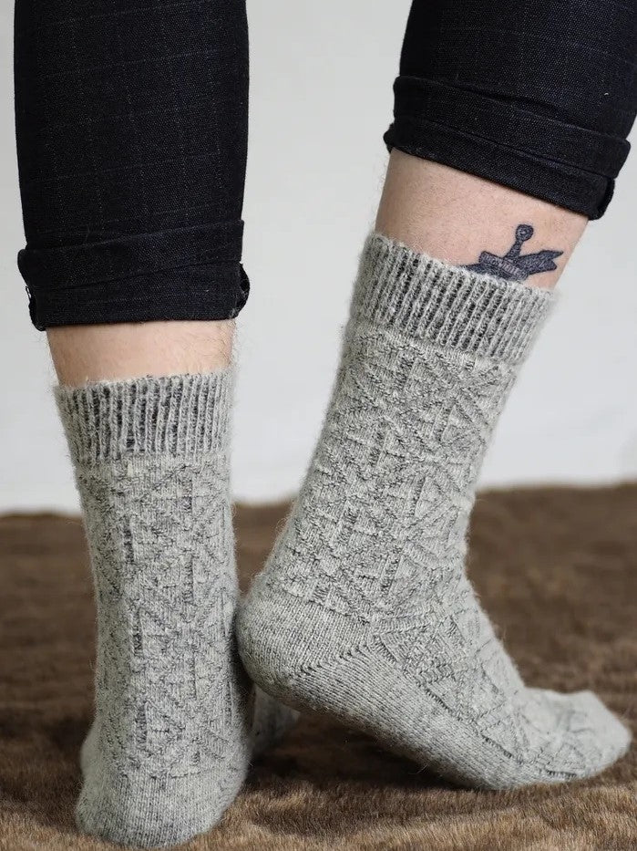 Aurora Diamond Wool Socks, Light Grey
