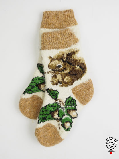 Squirrel Kids' Wool Socks, Beige