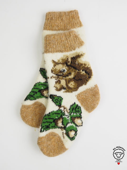 Squirrel Kids' Wool Socks, Beige
