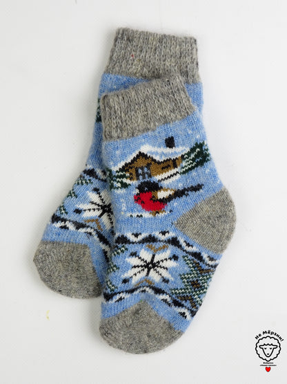 Winter Scene Kids' Wool Socks, Blue