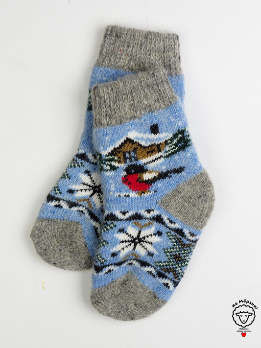 Winter Scene Kids' Wool Socks, Blue