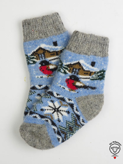 Winter Scene Kids' Wool Socks, Blue