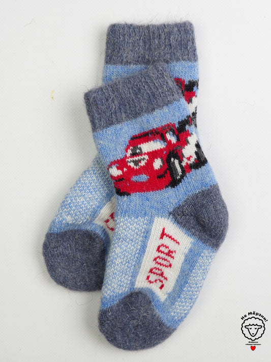 Race Car Kids' Wool Socks, Blue