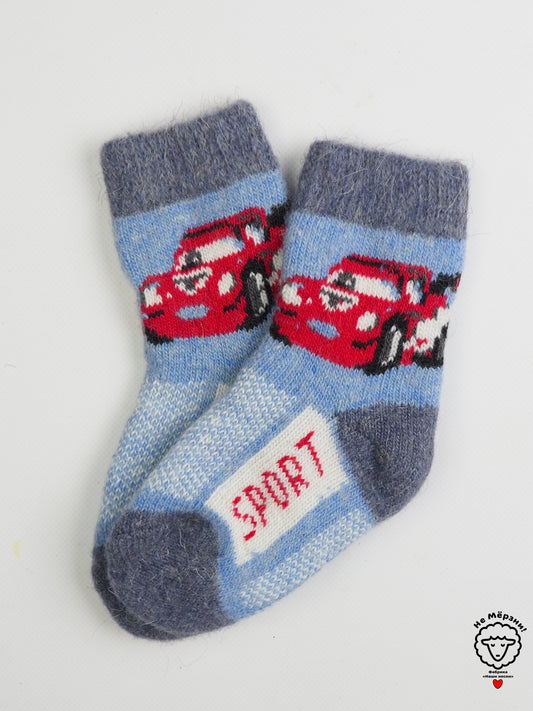 Race Car Kids' Wool Socks, Blue