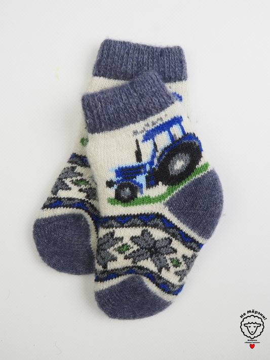 Tractor Toddler Wool Socks, Blue