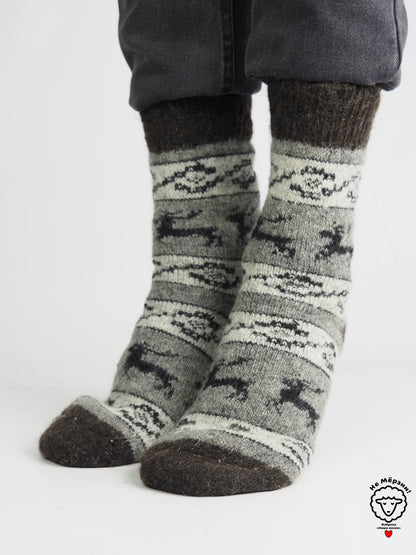 Reindeer Wool Socks, Grey