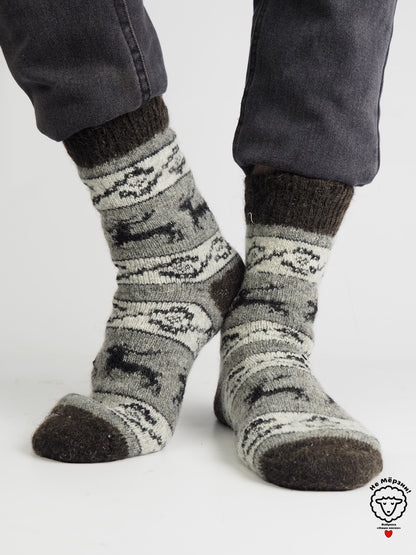 Reindeer Wool Socks, Grey