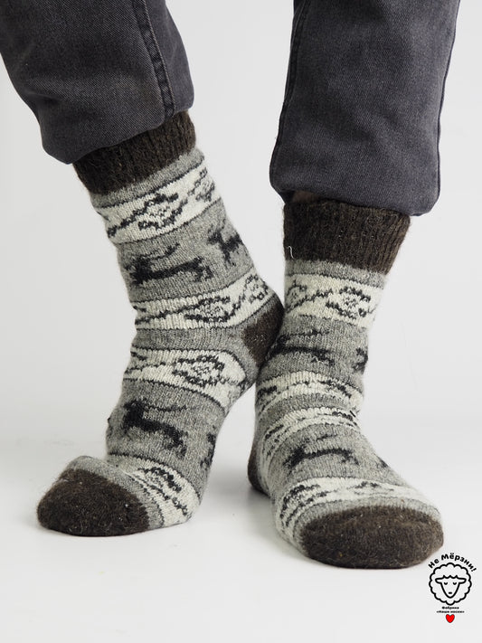 Reindeer Wool Socks, Grey