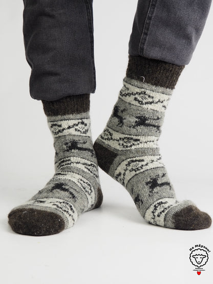 Reindeer Wool Socks, Grey
