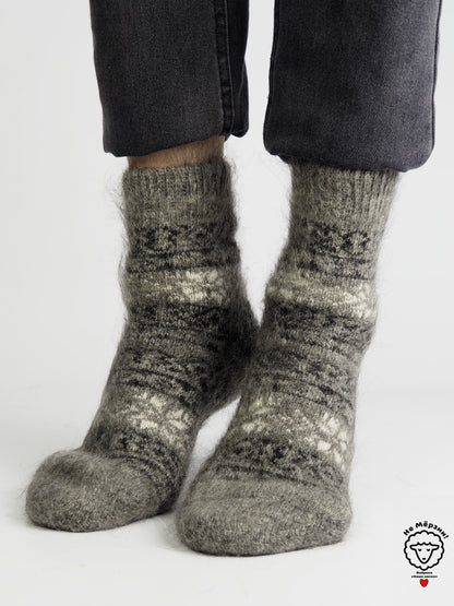 Snowflake Band Wool Socks, Grey