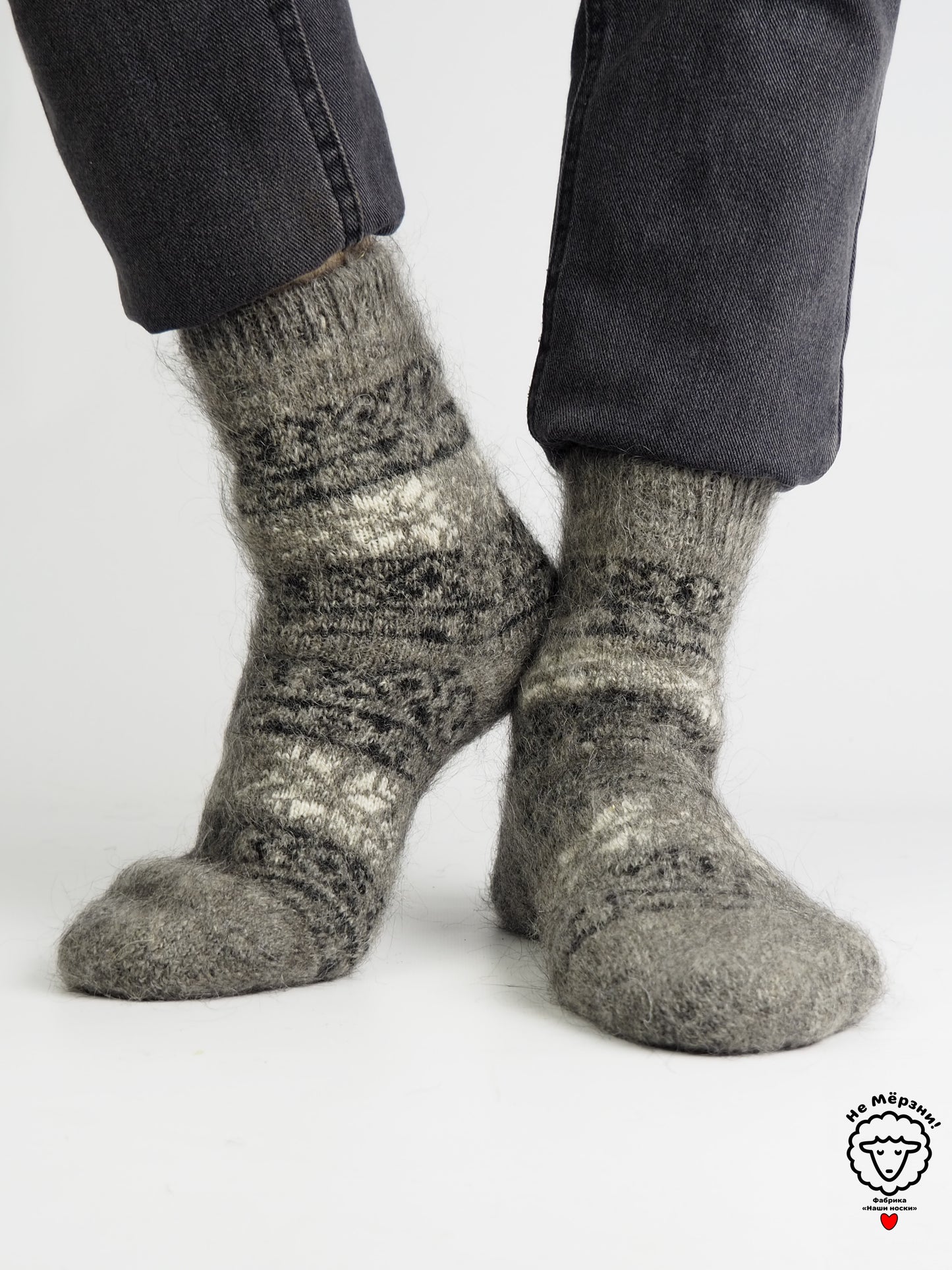 Snowflake Band Wool Socks, Grey