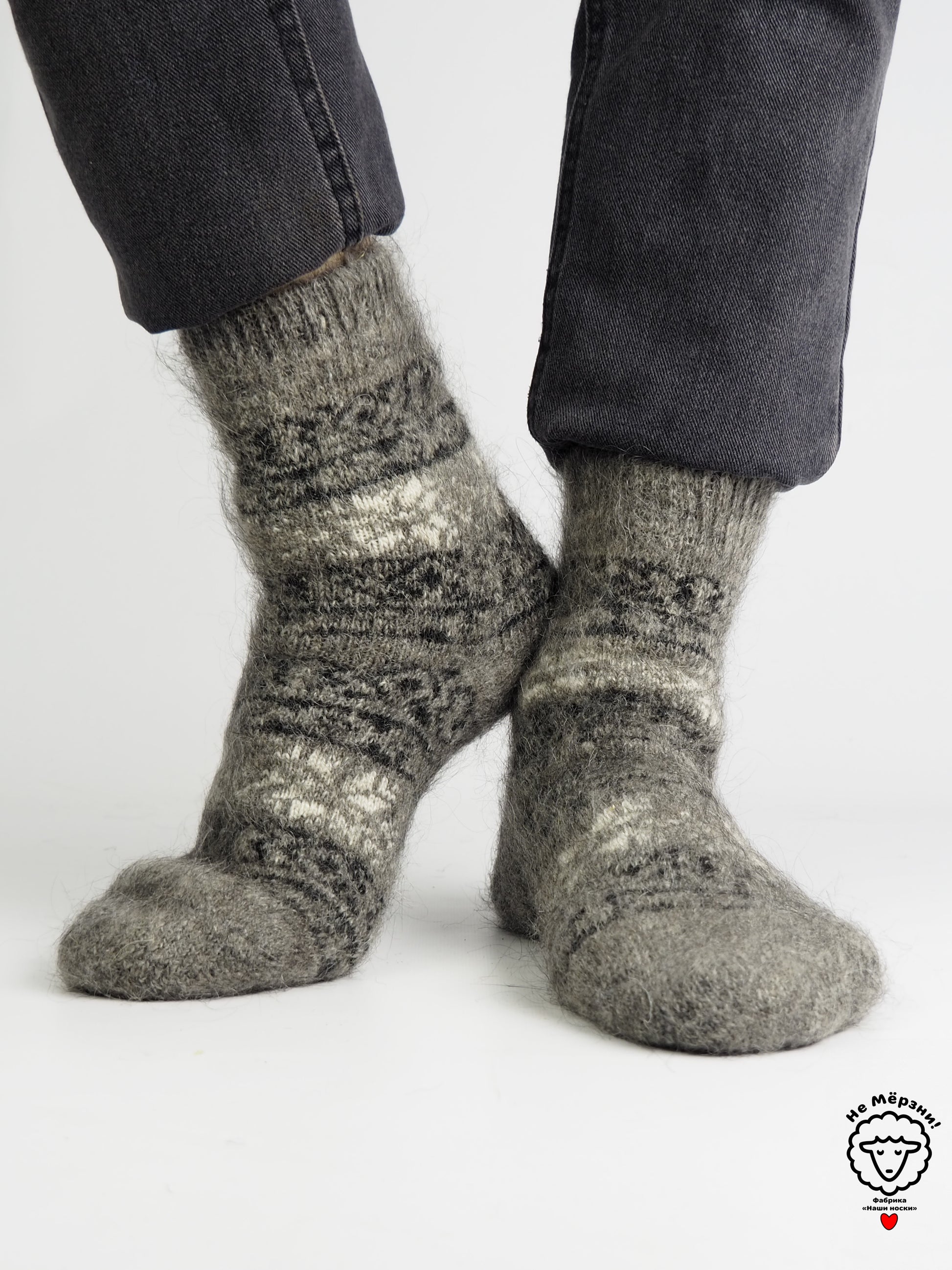 Snowflake Band Wool Socks, Grey