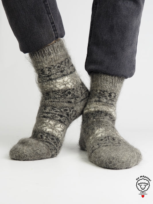 Snowflake Band Wool Socks, Grey