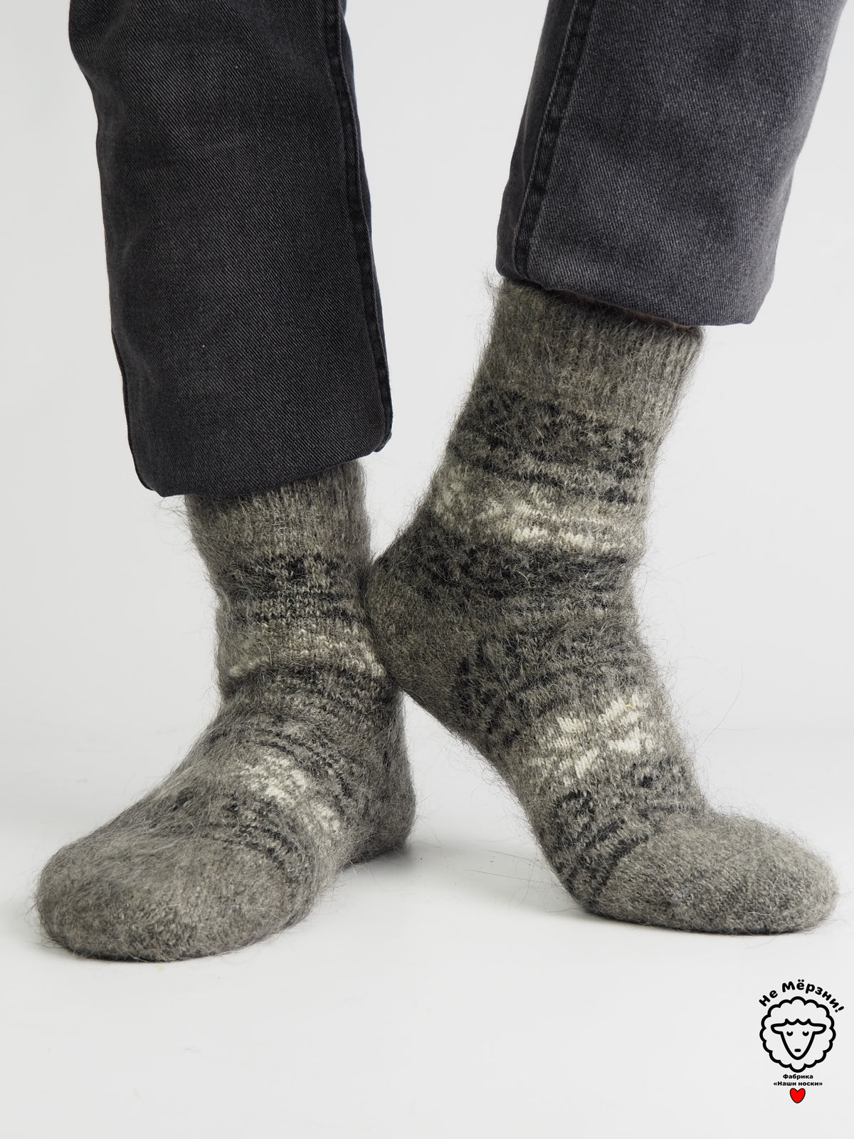 Snowflake Band Wool Socks, Grey