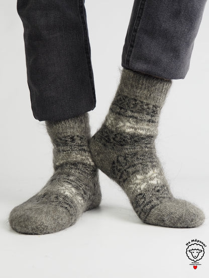 Snowflake Band Wool Socks, Grey