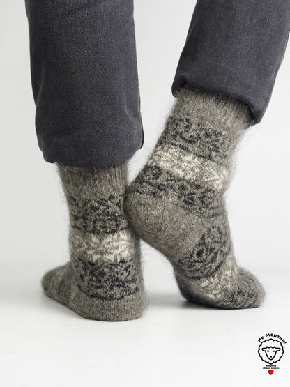 Snowflake Band Wool Socks, Grey