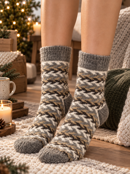Braid Wool Socks, Grey