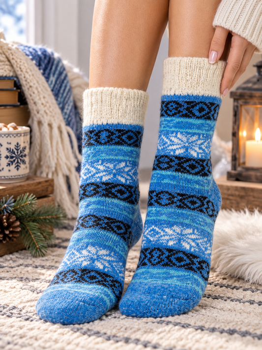 Snowflake Wool Socks, Blue
