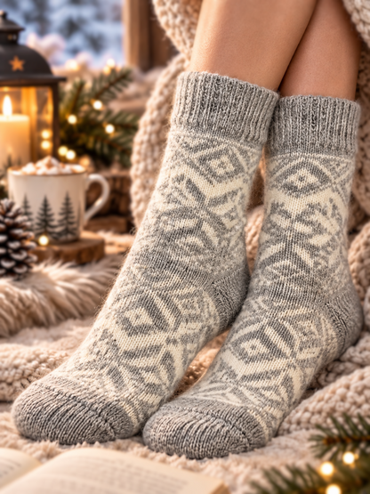 Snowflake Wool Socks, Grey