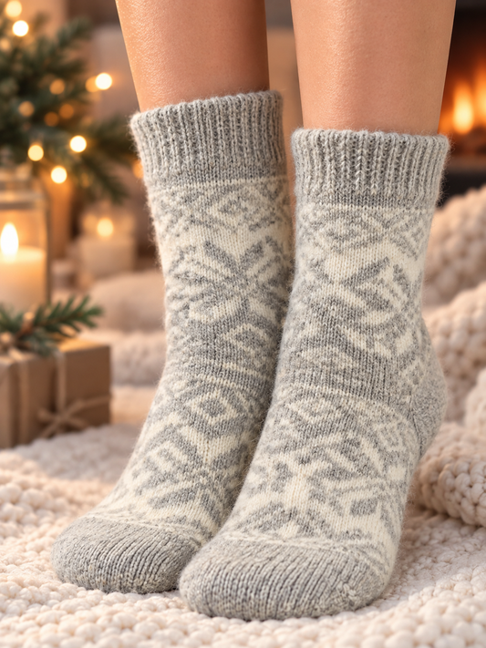 Snowflake Wool Socks, Grey
