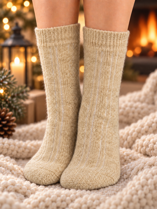 Lace Knit Wool Socks, Beige